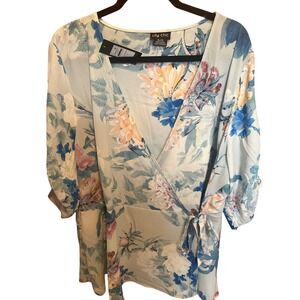 City Chic Floral Print Wrap Top Blouse‎ Lightweight Flowy Multicolor XL/22